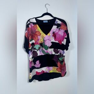 Cynthia Rowley Black Multicolor Floral Blouse. EXC